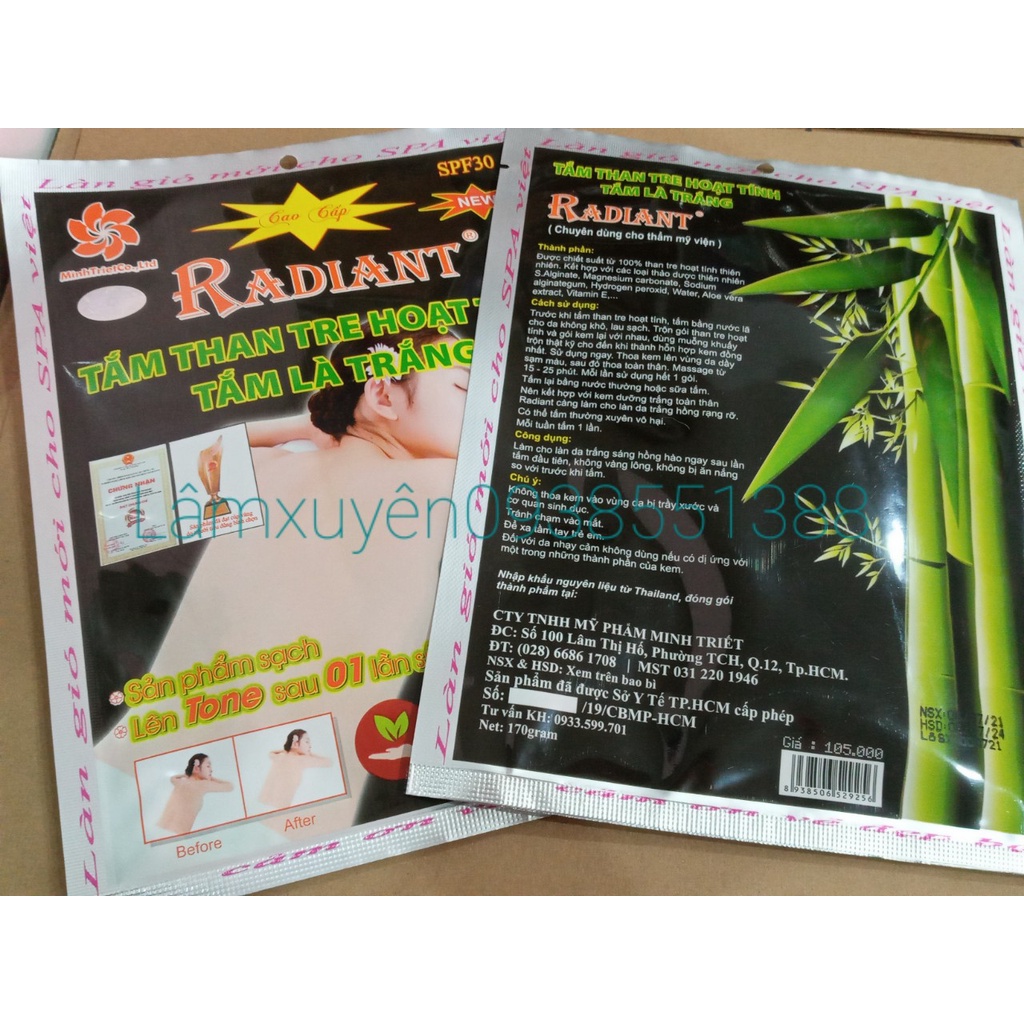 Radiant Tắm trắng than tre hoạt tính tắm là trắng 170gr   giúp làn da trắng sáng hồng hào ngay sau lần tắm đầu