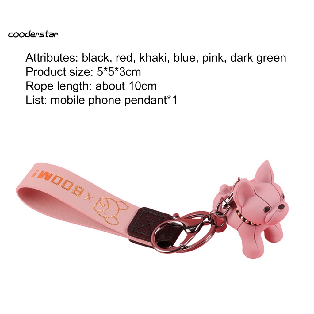 Móc chìa khóa hình chó bull pháp chất liệu an toàn dùng treo điện thoại đa năng tiện dụng