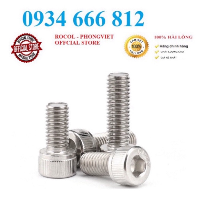 Set 10c Bulong lục giác chìm đầu trụ inox 304 M12, M12X20, M12X30,M12X40, M12X50, M12X60