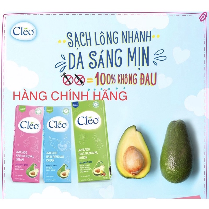 KEM TẨY LÔNG CLÉO CHIẾT XUẤT BƠ 50g -SẠCH LÔNG TRONG 5p(tẩy lông chân ,tay, nách & Bikini) BÁN SỈ