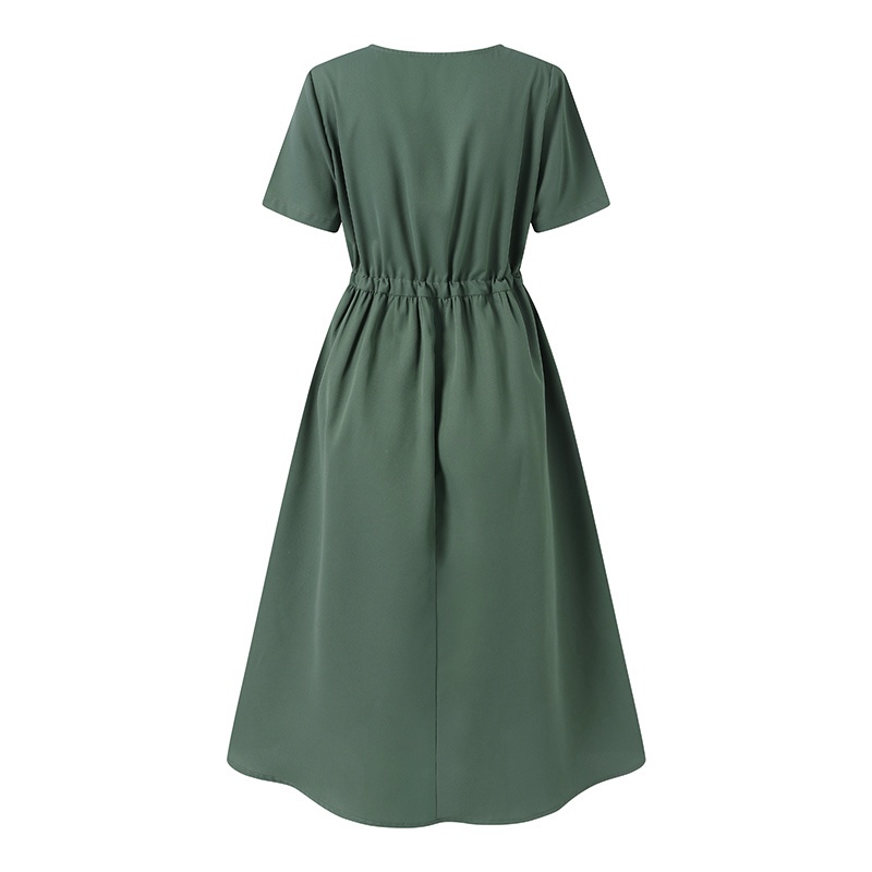 Đầm dài ZANZEA tay ngắn cài nút phía trước eo dây rút sành điệu cho nữ