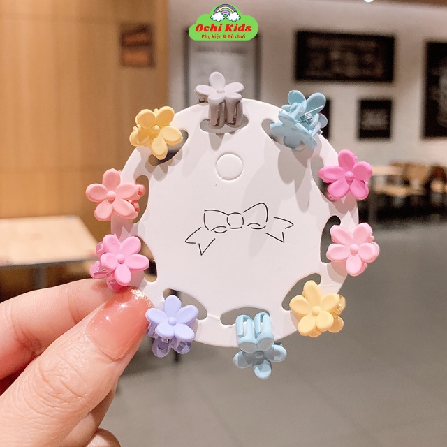 Set 10 kẹp mái nhỏ tết tóc cho bé nhiều màu, cặp tóc mái, kẹp tóc nơ bé gái mầm non tiểu học