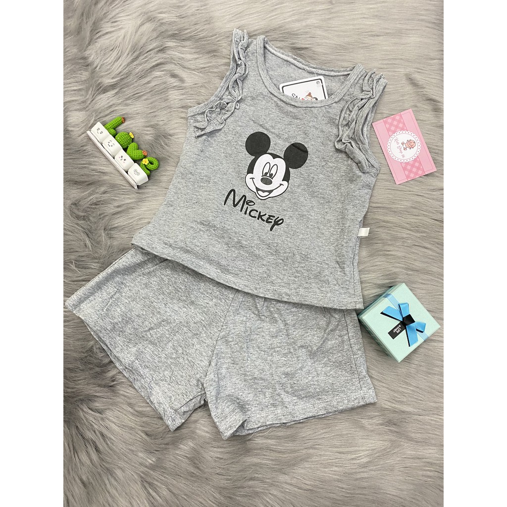 BỘ BA LỖ CHO BÉ GÁI TAY REN IN HÌNH MICKEY CÁCH ĐIỆU CHẤT COTTON MỀM MẠI CHO BÉ SIZE 8-20KG