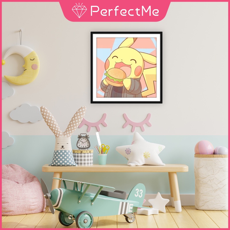 Bộ Tranh Đính Đá 5D Tự Làm Hình Pikachu Hoạt Hình 30x30cm Trang Trí Nhà Cửa