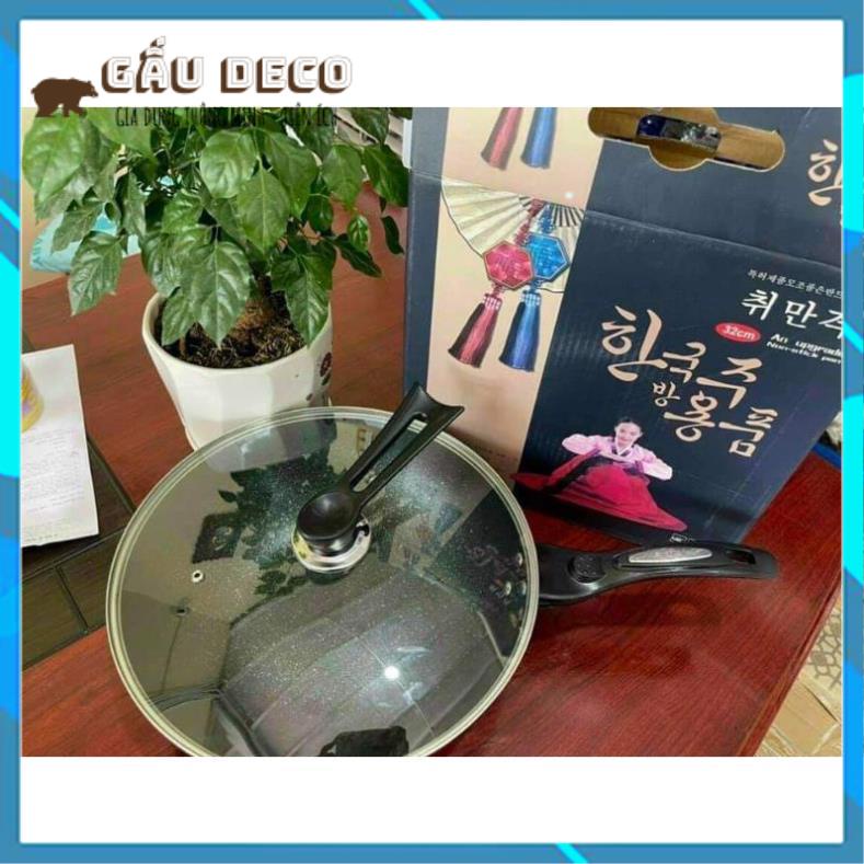 [FREESHIP]  CHẢO ĐÁ SÂU LÒNG HÀN QUỐC SIZE 32CM CÓ NẮP