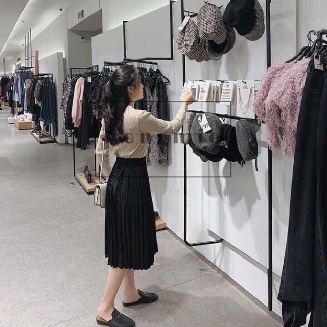 Chân váy xếp li dáng dài