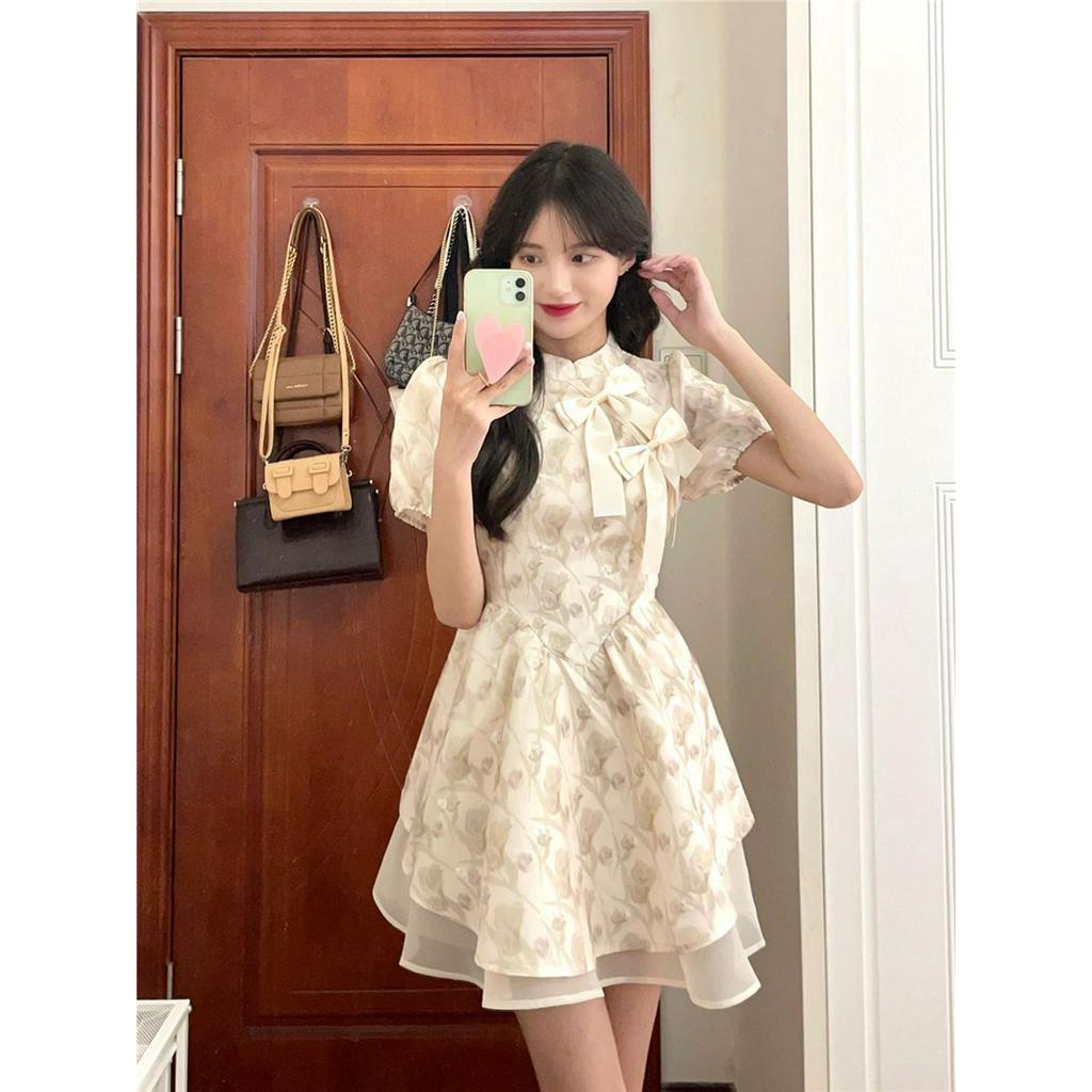 Đầm Hoa Tay Phồng Phong Cách Trung Hoa Thời Trang Mùa Hè Kiểu Mới 63855