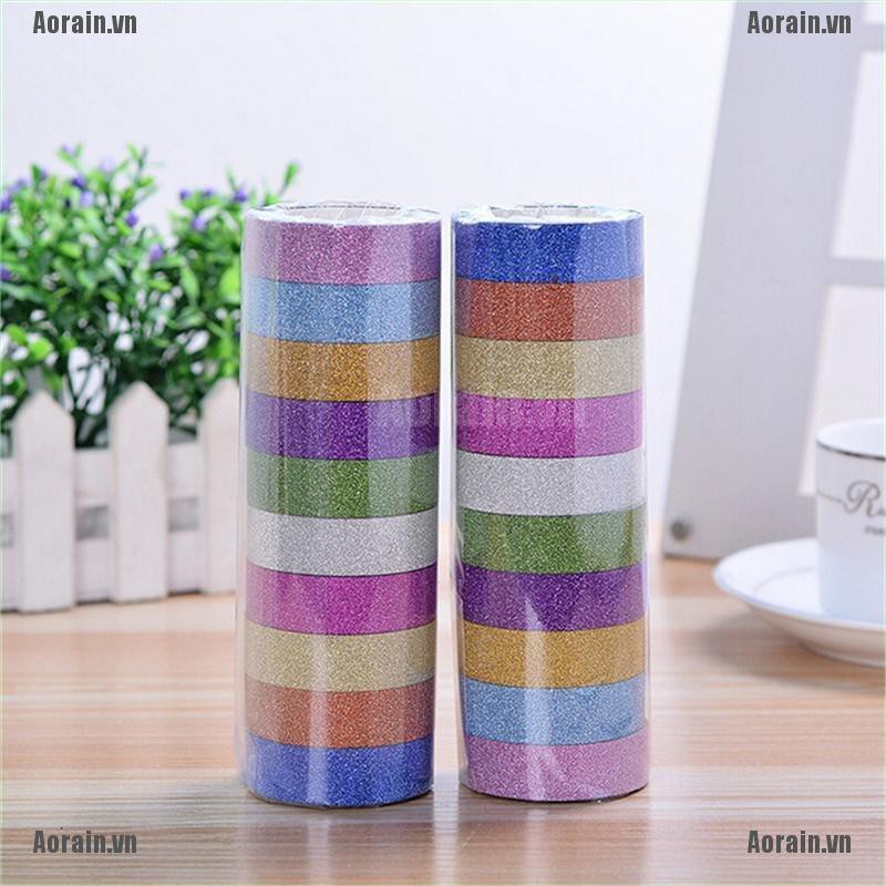 Bộ 10 Cuộn Băng Keo Washi Lấp Lánh Nhiều Kiểu Dáng Sáng Tạo