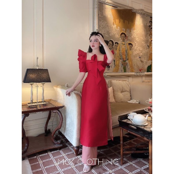 Áo dài cách điệu, tay bồng đính nơ siêu xinh - mb0043
