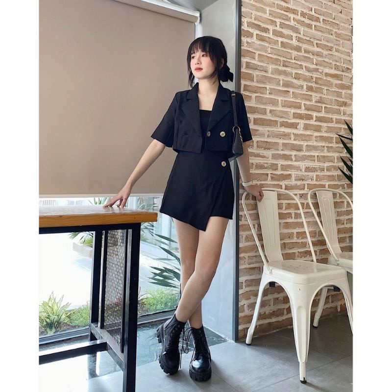 Áo vest blazer và chân váy Set đồ nữ 2 món, Set áo mix chân váy chữ a trẻ trung năng động