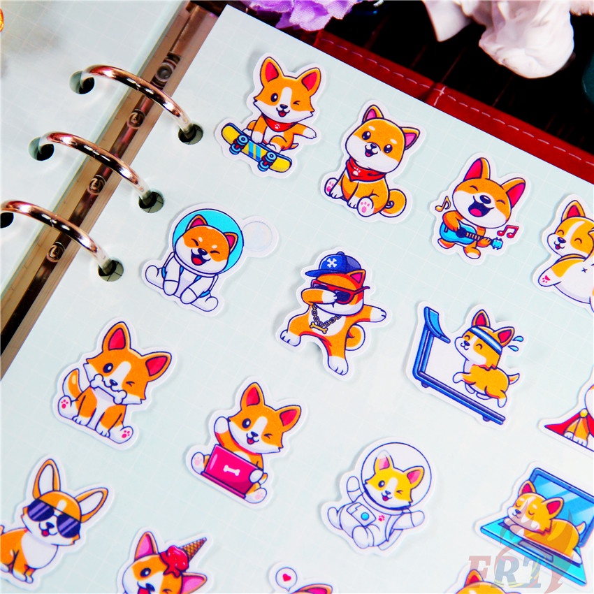 ★★★ Q Shiba Inu &amp; Corgi Q-1 Funny Life Mini Diary Manual Stickers ★★★ 48Pcs/Set Pets Dogs DIY Fashion Scrapbooks Album Decor Decals Stickers