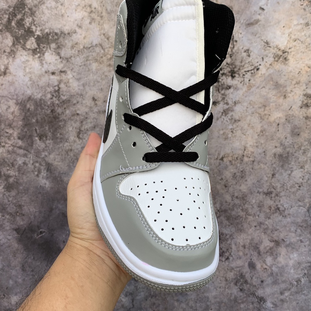 Giày thể thao jodan JD1 Retro High Light Smoke Grey cao cổ xám logo đen, GIÀY JORDAN XÁM CỔ CAO