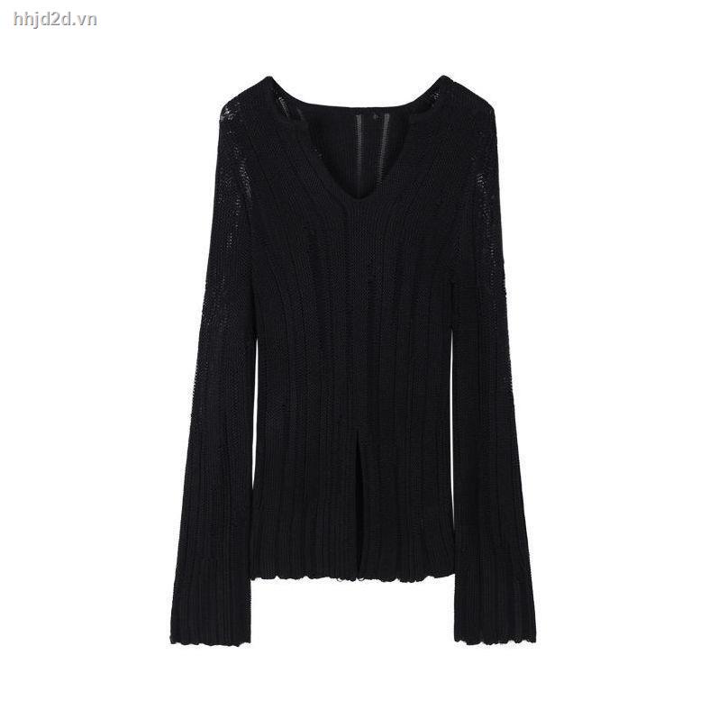 Áo Sweater Dệt Kim Tay Dài Cổ Chữ v Khoét Lỗ Thiết Kế Độc Đáo 2022 Thời Trang Cho Nữ