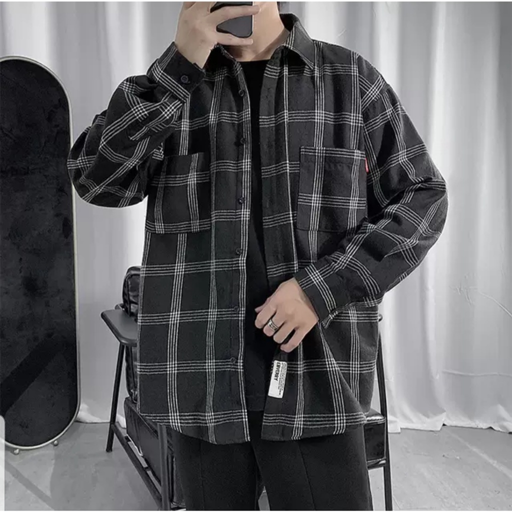 Áo sơ mi kẻ MEANSTORE nam nữ dài tay Oversize form rộng ulzzang không nhăn dáng suông - kẻ caro đen