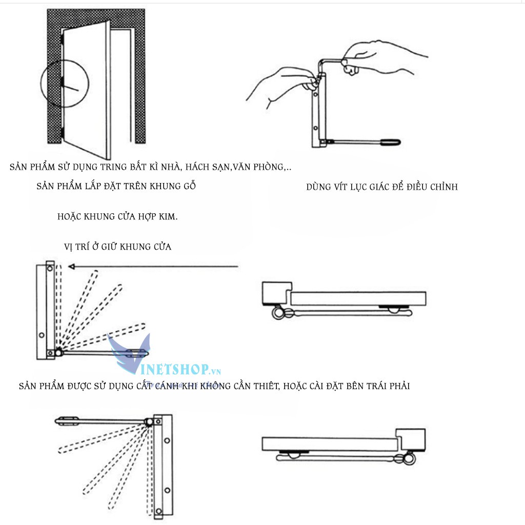 Phụ tùng bản lề cửa tự động có thể điều chỉnh -Thiết Bị Đóng Cửa Thông minh không gây ồn cho cửa nhà, văn phòng