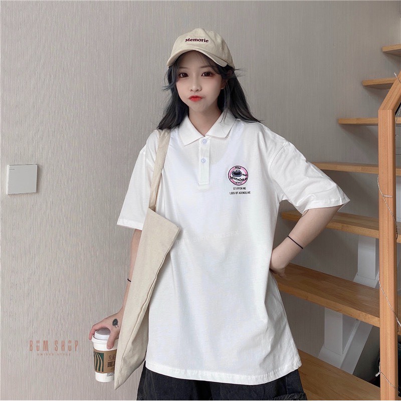 Áo Thun Polo Có Cổ Form Rộng Nữ Thêu Logo Sắc Sảo - TTLCC53  - Chất Phông Cotton Mềm Mát - Unisex Oversize &lt; 70kg