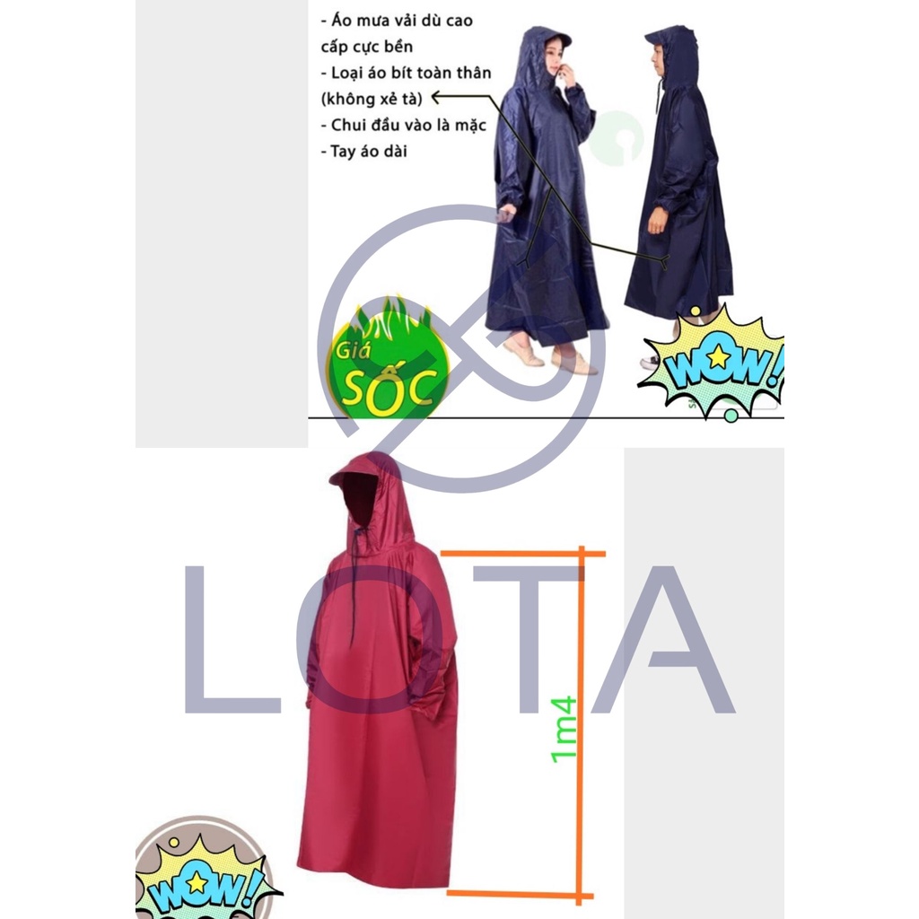 ÁO MƯA KHÔNG XẺ TÀ, BÍT KÍN TOÀN THÂN KHÔNG LO BỊ ƯỚT, 1 mảnh ko xẻ tà, dễ mặc, raincoat 1 người, cho nam nữ, rain wear