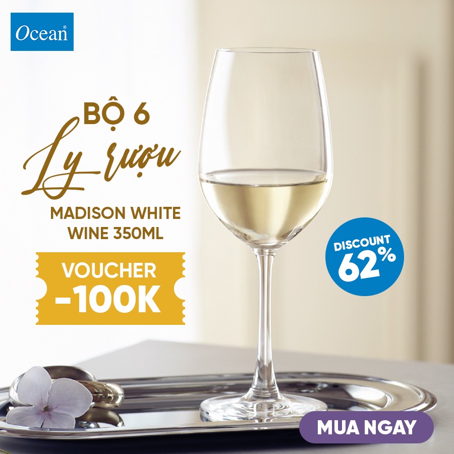 Bộ 6 ly rượu thủy tinh Ocean Madison White Wine 350ml