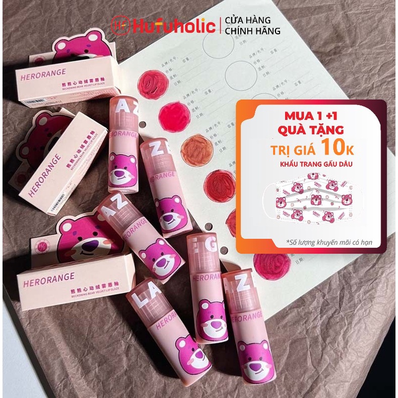 Son velvet son kem lì gấu dâu HERORANGE son gấu son HERORANGE mềm mịn lâu trôi Beckoning BearLip Glaze HERO29