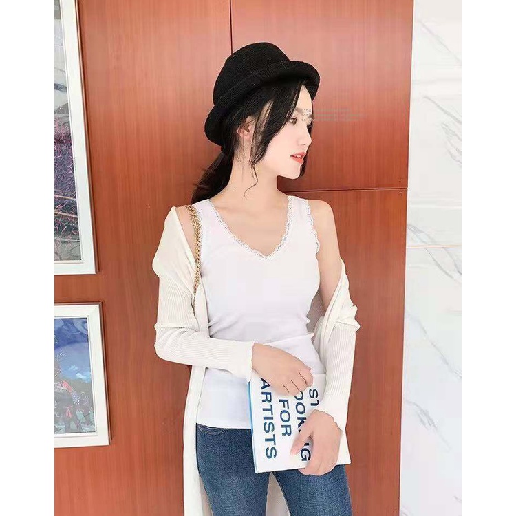 Áo Hai Dây Cổ Chữ V Phối Ren Thời Trang Cho Nữ