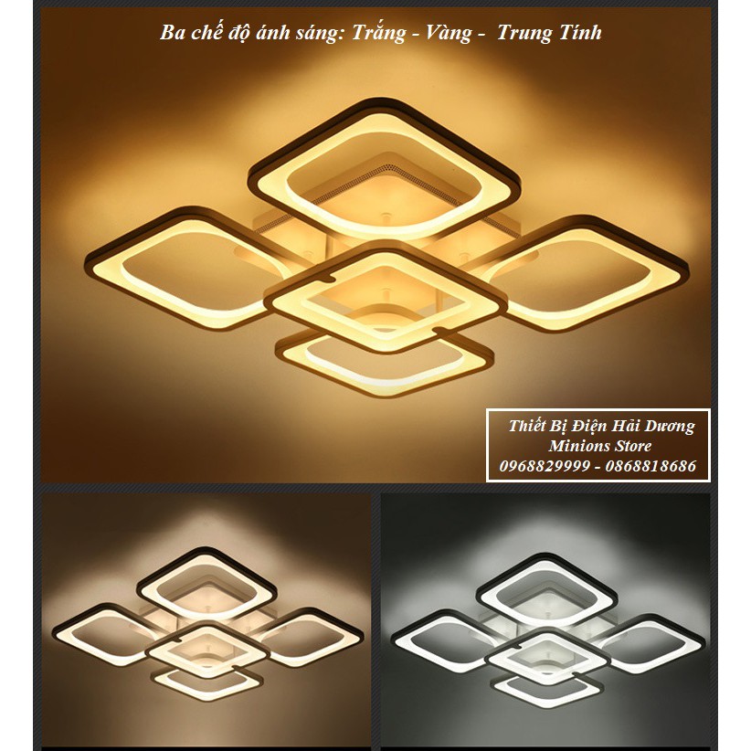 Đèn LED ốp trần Decor hình vuông NT027 - 3 Chế Độ Ánh Sáng - Tăng Giảm Ánh Sáng - Điều Khiển Từ Xa - Bảo Hành 1 Năm