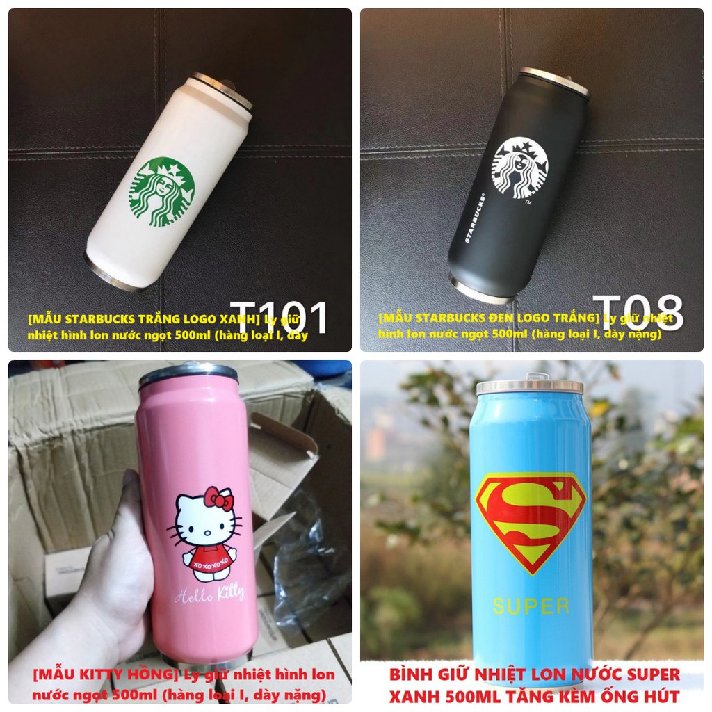 [MẪU STARBUCKS +1 ỐNG HÚT] Bình giữ nhiệt hình lon nước ngọt 500ml (hàng loại I, dày nặng)