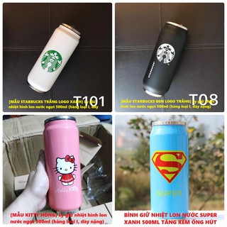[MẪU STARBUCKS +1 ỐNG HÚT] Bình giữ nhiệt hình lon nước ngọt 500ml (hàng loại I, dày nặng)