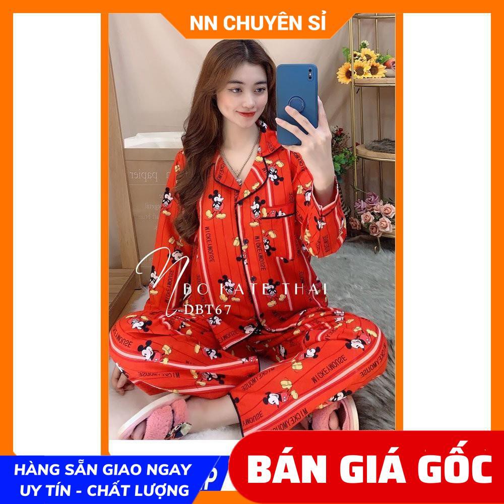 Bộ kate thái phom to cho nữ mặc nhà chất vải mềm mịn mát in hình doremon kitty hoạt hình dễ thương DBT thái tay dài