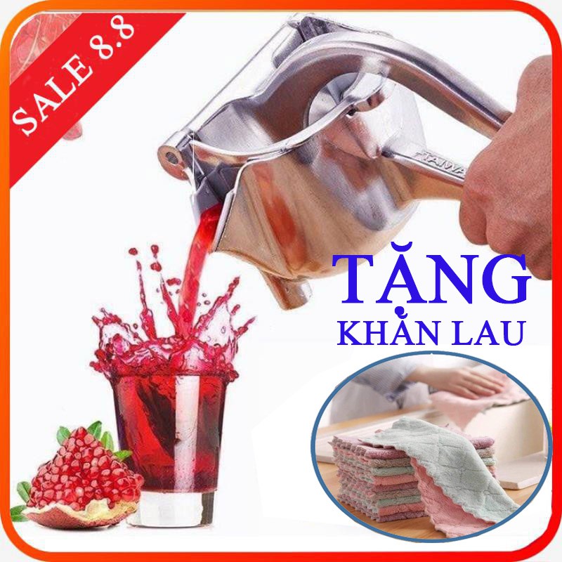 Máy ép trái cây hoa quả bằng tay làm nước rau củ cầm tay đa năng bằng inox mini nhỏ gọn tiện dụng (Tặng Khăn Lau)