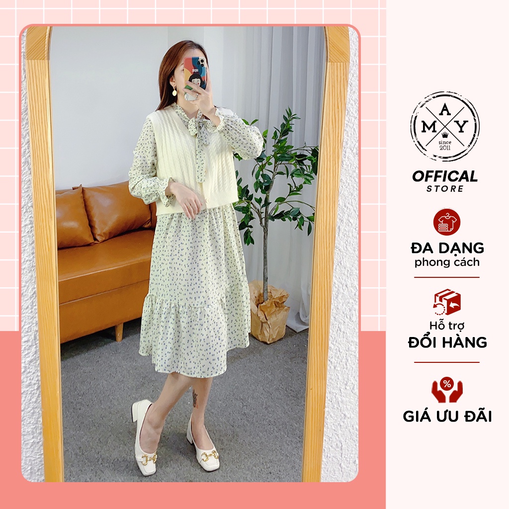 Set Váy Hoa Nhí Kèm Áo Gile Len MAY.SINCE2011 Thiết Kế Dáng Suông Chất Liệu Vải Thoáng Mát An Toàn Cho Da MAN01-0083 | BigBuy360 - bigbuy360.vn