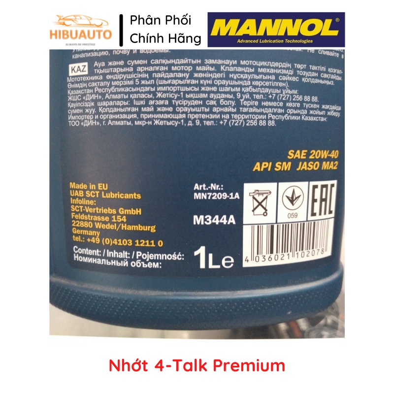 Nhớt MANNOL 4-Talk Premium 7209 1L - Hàng Nhập Khẩu Chính Hãng Từ Đức