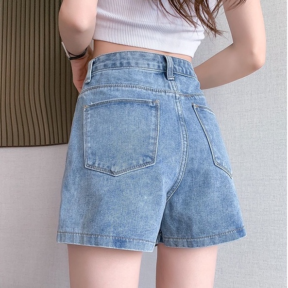 Quần Sooc Jeans Nữ TDSHOP Cạp Cao Xanh Nhạt Nắp Túi Nhỏ Độc Đáo Cá Tính Qs34