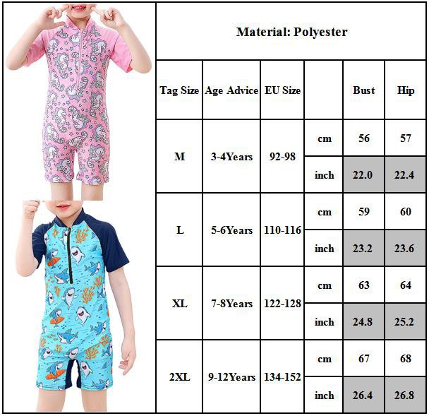 1-6 Years Old Girls Short Sleeve Suit Swimsuit Zipper Cartoon Unicorn Summer