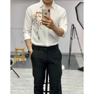 Áo sơ mi thêu hoa hồng dài tay nam LADOS-712