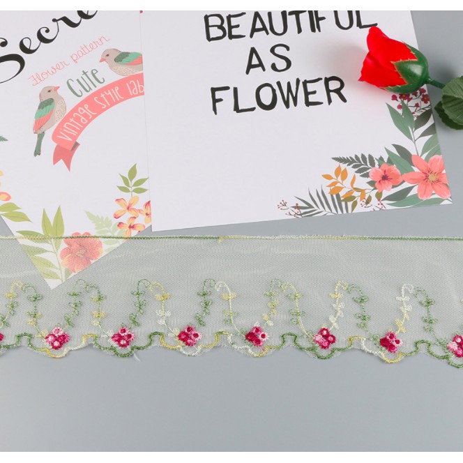 Ren Lưới bản rộng 9cm x50cm thêu hoa hồng