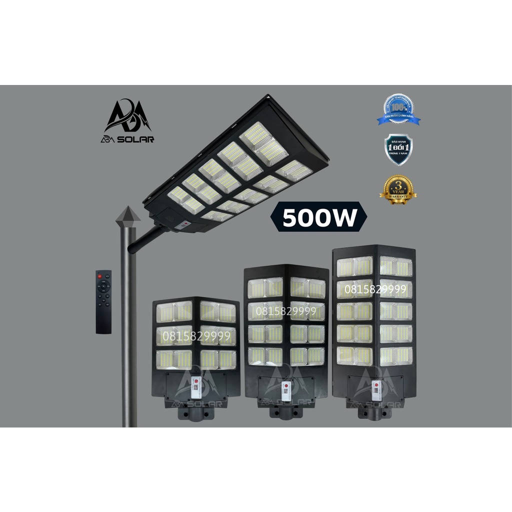 [500W] Đèn Năng Lượng Mặt Trời Liền Thể, Đèn Sân Vườn Công Suất Lớn, Chống Nước IP 66, Cảm Biến Chuyển Động - ABM