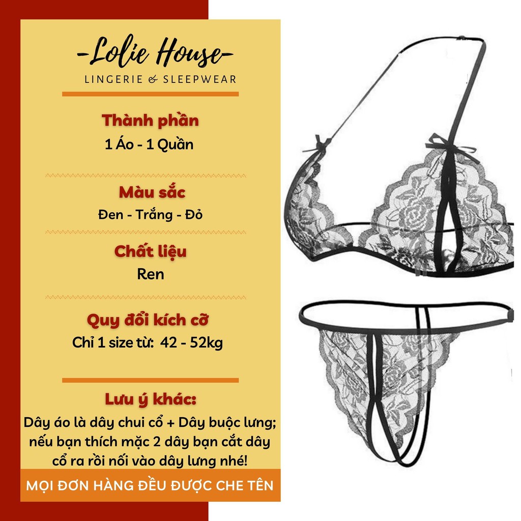 Bộ đồ lót ren sexy gợi cảm gồm quần lót nữ lọt khe xẻ đáy và áo lót bralette LOLIE HOUSE - SS7