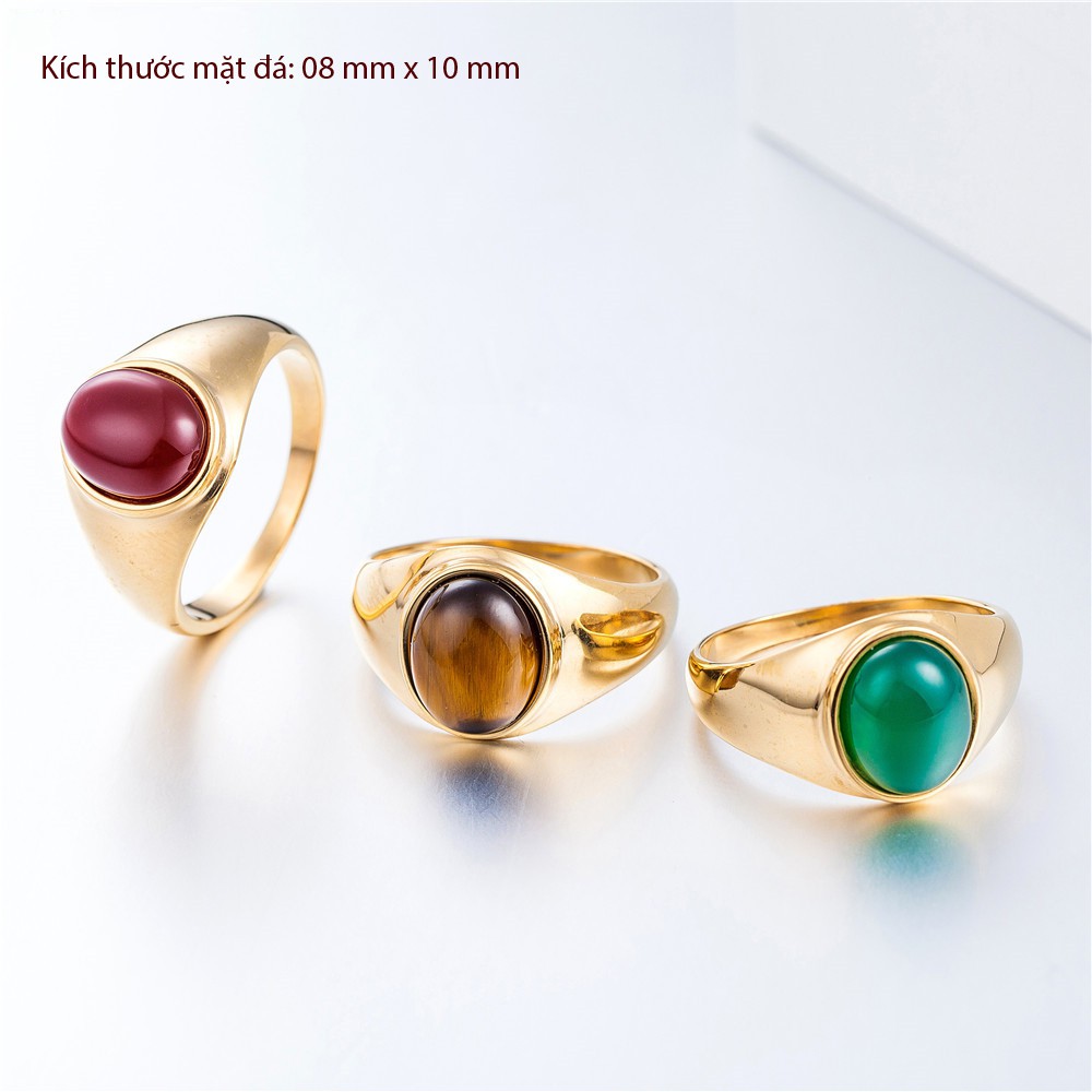 Nhẫn nam titan mạ 18K đá Ovanl mắt mèo M2