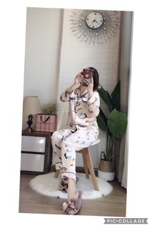 Bộ mặc nhà pyjama lụa coffee