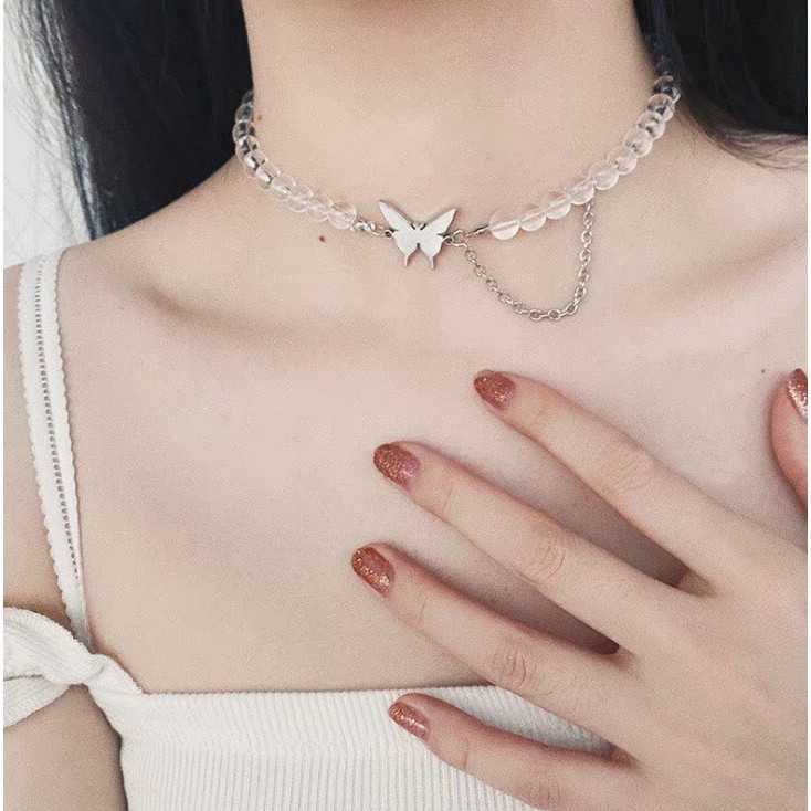 Vòng cổ/ Dây chuyền/Chocker hạt thủy tinh, mặt bướm DCX21 Mayconner