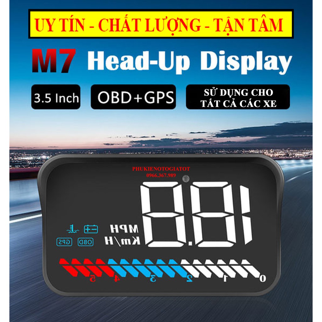 Màn hình HUD M7 hiển thị tốc độ trên kính lái ô tô