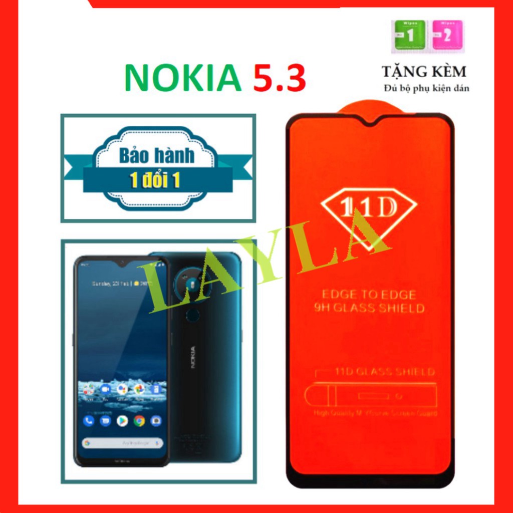 💠CAO CẤP💠 Kính Cường Lực Nokia 5.3 - Full màn hình 11D và trong suốt - Độ cứng 9H - Độ trong suốt cực cao.