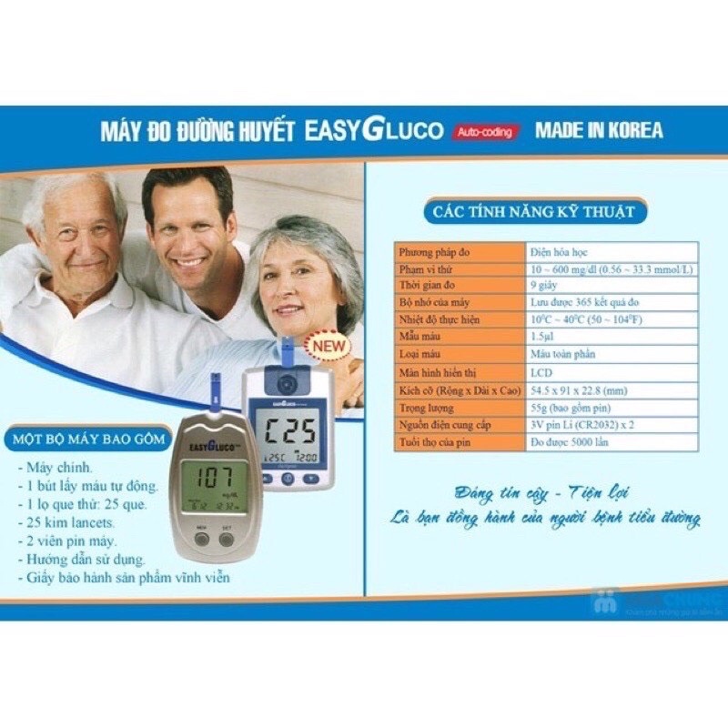 Máy Đo Đường Huyết Easy Gluco - kèm 25 que thử và 25 kim