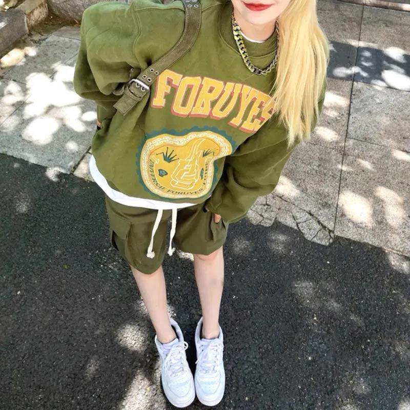 Áo hoodie mỏng dáng rộng phong cách vintage cá tính cho nữ