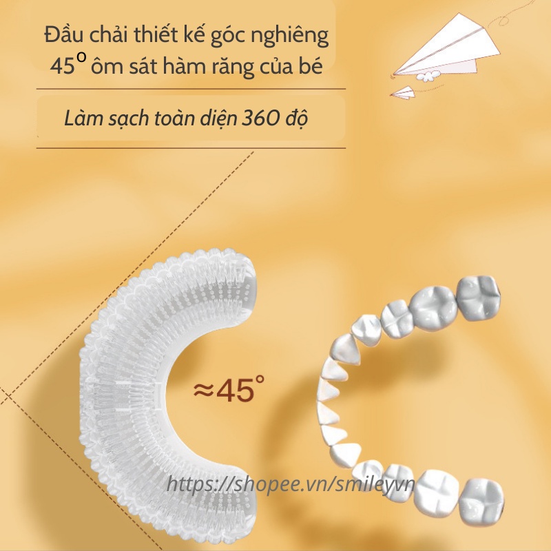 Bàn chải điện cho bé Sinex, Bàn chải đánh răng cho bé đầu chữ U giúp bé vệ sinh răng miệng hiệu quả - Phù hợp trẻ 2-12T