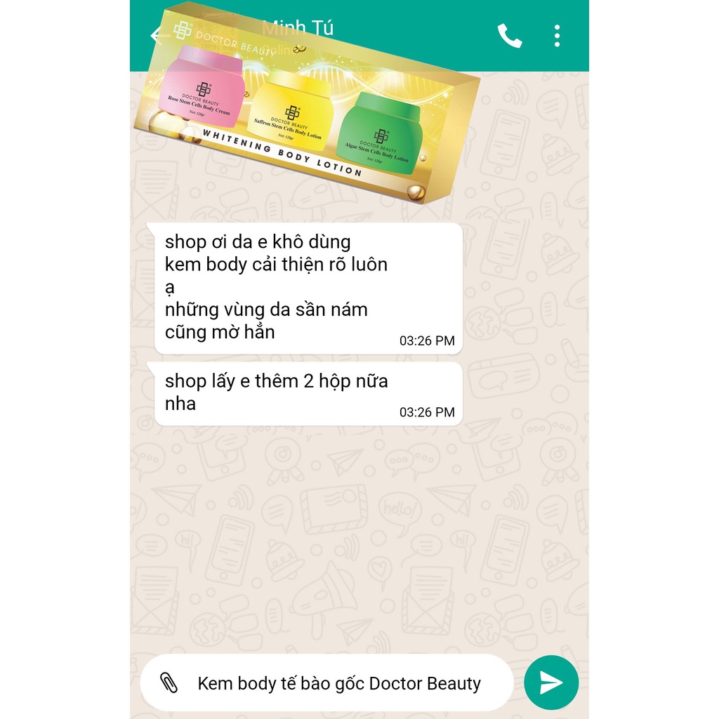 Kem body, kem dưỡng trắng Body, tế bào gốc Doctor Beauty,Bộ kích và dưỡng trắng toàn thân hiệu quả tiết kiệm