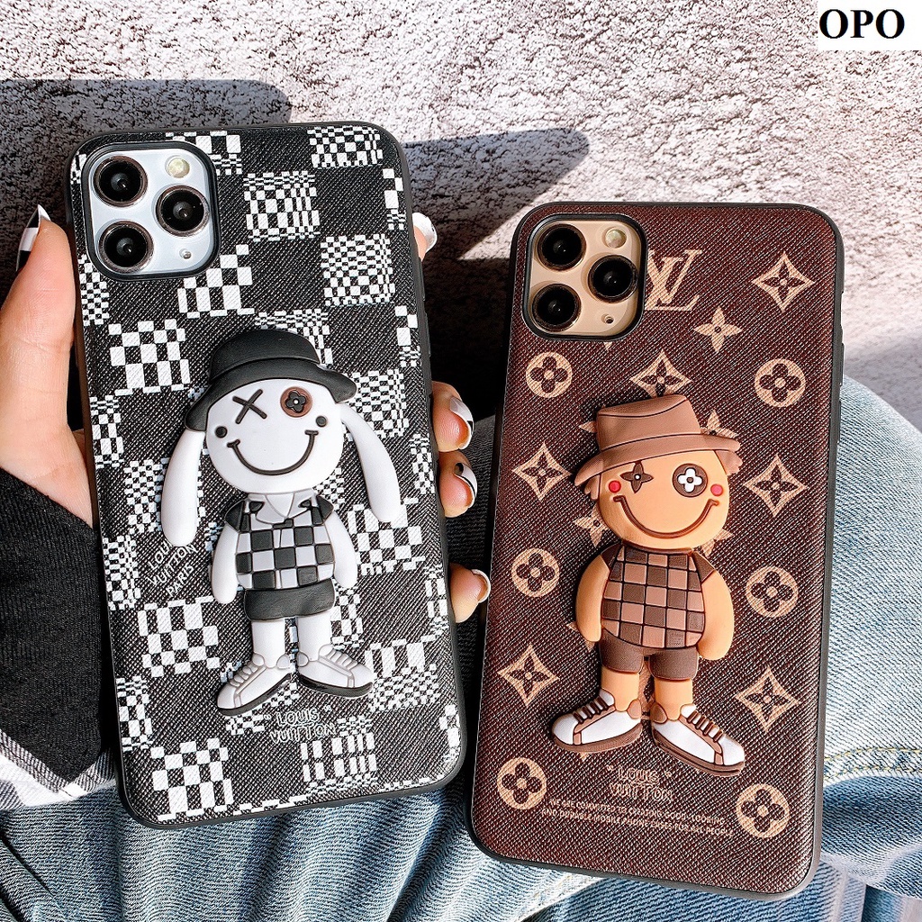 U021 - Ốp Lưng Da Dành Cho OPPO IMD Hình Thú Nổi Họa Tiết Plaid
