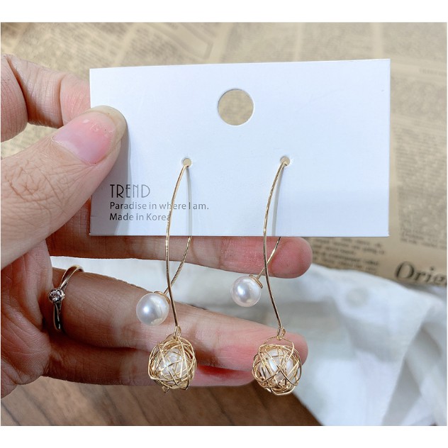 Bông tai Bạc 925 Phong Cách Hàn Quốc - HOA TAI 2 HẠT CHÂU  ( Cao Cấp )- ẢNH CHỤP THẬT