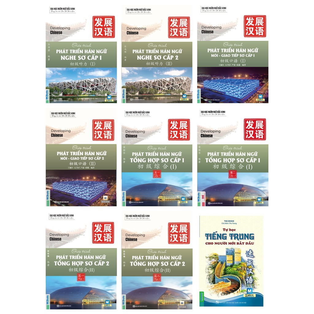 Sách - Combo Trọn Bộ 8 Cuốn Giáo trình Phát triển Hán ngữ + Tự Học Tiếng Trung Cho Người Mới Bắt Đầu
