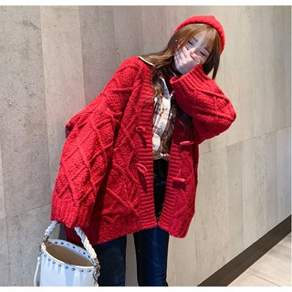 Áo Cardigan len dáng xuông nữ thu đông vặn thừng vintage Hàn Quốc